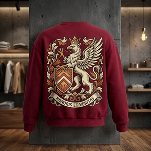 Men's Burgundy Crew Neck Pullover <b>Sweatshirt</b> <b>Vintage</b> Floral Rhinestone Front Print Regular Fit Knitted Cotton Casual Autumn Wear - Product Image 6