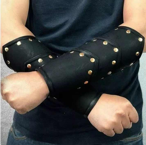 Medieval Genuine Leather Stylish Armor Viking Leather Bracer Black Arm Guard Historical Reenactment Ester and Halloween Party - Product Image 3