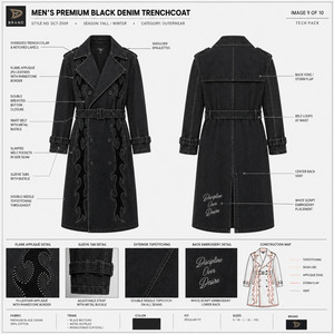 Gabardina de Mezclilla de Lujo con Apliques de Pedrería para Hombre, Estilo Gótico, Negra, Larga, con Doble Botonadura y Cinturón - Product Image 6