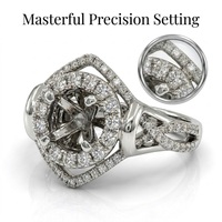 Bague de fiançailles semi-montée en or blanc 18 carats de qualité supérieure, double halo, avec micro-pavé de diamants, à tige fendue ronde, cadeau d'anniversaire