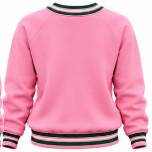 Sudadera Rosa de Punto Acanalado para Mujer con Gráfico de Letras 'Sisterhood' y Patrón de Corazones, Cuello Redondo, Manga Larga, Estilo Casual, Personalizable para Damas - Product Image 2