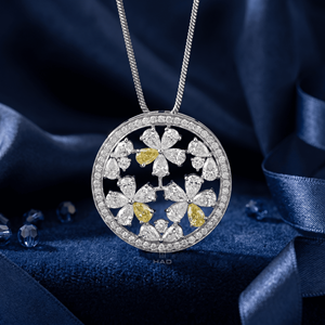 Colgante floral de diamante cultivado en laboratorio, collar con halo de flores de diamantes blancos y amarillos, elegante joyería fina para mujer, regalo. - Product Image 4