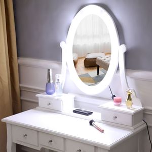 White 5-Drawer <b>Makeup</b> Vanity Table with Single <b>Mirror</b> and Light Bulb MDF Wood Style Model 61588080 60709581 - Product Image 3