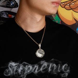 Collar con Colgante Redondo de Tai Chi Yin Yang y Bagua, con Incrustaciones de Diamantes, en Oro de 14K, Estilo Hip-Hop, para Hombre y Mujer - Product Image 3