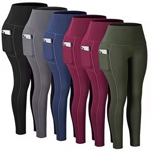 High Waist Eco-Friendly Yoga <b>Leggings</b> Women Solid Color Breathable Seamless Stretch Full Length <b>Pockets</b> Workout Tights Fitness - Product Image 5
