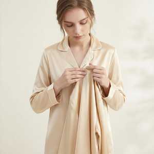 2021 New Design Custom Ladies Lapel Pajamas Polyester/Cotton Satin Long Sleeve Floral Printed Nightgowns Spring Summer Autumn - Product Image 4