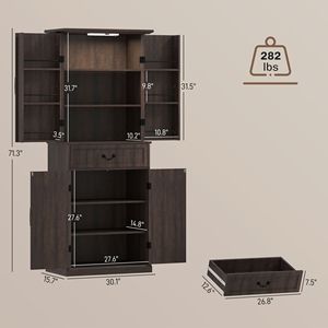 Mobile dispensa da cucina moderno in stile rustico con finitura in legno marrone anticato, design su ruote, struttura in pannelli di MDF. - Product Image 3