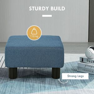 "Living Room Blue Linen Cube Ottoman <b>Footrest</b> with Durable Velvet Fabric" - Product Image 5