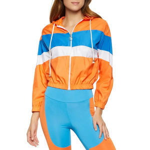 Ensemble 2 pièces personnalisé pour femme : veste coupe-vent demi-zip en polyester color block et short de survêtement - Product Image 1