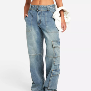NURJENNA INDUSTRIES 2026 Nueva Moda Jeans Cargo de Mezclilla para Mujer, Ecológicos, 100% Algodón, Cintura Media, Corte Regular, Casual, con Logotipo Personalizado - Product Image 4