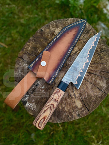 Cuchillo de Chef Artesanal OEM Personalizado de Acero de Damasco y Cobre con Hoja Afilada, para Cortar Carne y BBQ, Mango de Madera, Regalo Ideal - Product Image 5