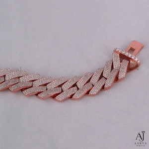 Pulsera de Cadena Cubana Iced Out de Plata de Ley 925 Chapada en Oro Rosa con Moissanita para Mujer, Regalo de Boda, Fiesta - Product Image 4