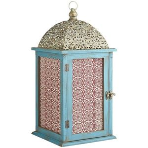White Iron Lantern with Glass Panels and Candle Holder for Home Decoration - Product Image 2
