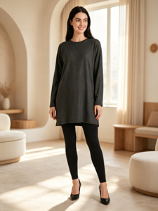 Chemisier gris à manches longues pour femme Elya en soie de lait, coupe ample, taille unique, haut décontracté, respirant et léger, jusqu'à 3XL, vente en gros - Product Image 3