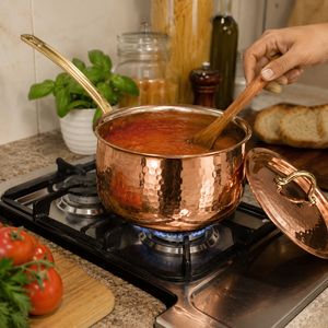 Cacerola de cobre martillado hecha a mano con tapa y asa de latón, olla para cocinar, utensilios de cocina, proveedor mayorista, logotipo personalizado OEM, India - Product Image 3