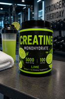 Créatine Monohydrate Personnalisée OEM 500g en Poudre Saveur Citron Vert, 5000mg Pure Micronisée, Vente en Gros, Votre Marque & Votre Étiquette
