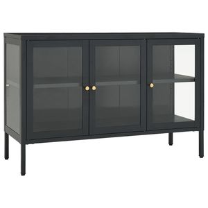Buffet anthracite avec verre trempé et acier thermolaqué, armoires de salon de taille moyenne - Product Image 2