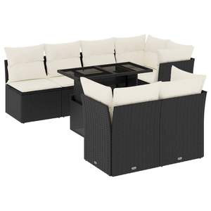Conjunto de Sofá de Jardín en Ratán PE Blanco Crema y Acero con Recubrimiento en Polvo, Colección de Muebles Elegantes para Exteriores en Negro - Product Image 2