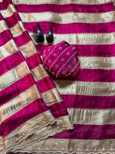 Sari en soie Royal Jarkhan fait main avec 9 patta et bordure ajourée, collection de luxe pour femmes, sari fantaisie de créateur - Product Image 6