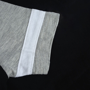T-shirt à manches raglan pour homme, noir et gris, col rond, coupe décontractée, jersey, 100% coton, bordure contrastée, couleur unie, manches courtes - Product Image 6