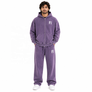 Men's Oversized Fleece Hoodies Zip-Up Sweatshirt Casual Streetwear Pullover Breathable <b>Tracksuit</b> & Jogger Set Private Label USA - Product Image 1