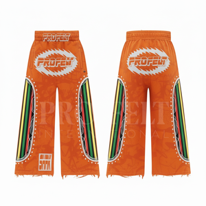 Pantalon cargo baggy streetwear hip-hop stylé, à rayures multiples, ourlet déchiré, tendance, mode sportive, impression DTF - Product Image 2