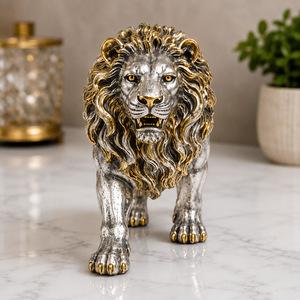 Figura de León en Aleación de Zinc, Bañada en Oro, Escultura Animal, Decoración para el Hogar, Artesanía en Metal Fundido - Product Image 1