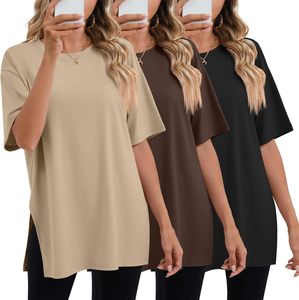เสื้อยืดคอกลมแขนสั้นทรงโอเวอร์ไซส์สำหรับผู้หญิง สีพื้น ทรงหลวม ผ้าฝ้ายเจอร์ซีย์ถัก 100% เสื้อลำลองใส่สบายสำหรับฤดูใบไม้ผลิและฤดูร้อน - Product Image 2