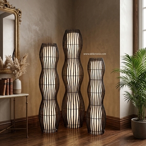 Lámpara de Pie LED de Bambú Pequeña, Moderna y Hecha a Mano, con Diseño Personalizado, Pantalla Amarilla, Ecológica, con Control Táctil, para Uso en Hoteles y Hogares - Product Image 5