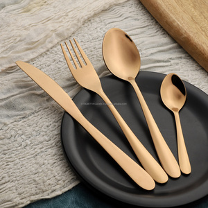 Juego de cubiertos/cubiertos de acero inoxidable de jazmín PVD negro Grado 202/304 Cuchara brillante Tenedor y cuchillo Cuchara de bebé para mesa de comedor - Product Image 3