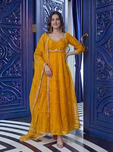 Ensemble deux pièces Anarkali élégant brodé et imprimé numériquement avec sequins, coupe moderne et ajustée, séchage rapide, pour femme - Ramdev Trading - Product Image 5