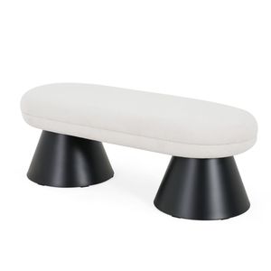 Panca imbottita beige per sala da pranzo, camera da letto, fondo letto, ingresso, pouf, sgabello in tessuto, top nero - Product Image 6