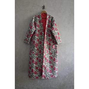 Bata Kimono de Algodón con Estampado Floral, Cuello en V, Cierre con Cordón, Bata Larga para Mujer, Hecha a Mano en India, Estilo Boho, Ligera - Product Image 3