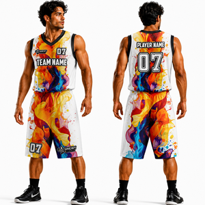 Ensemble de maillots de basket-ball pour hommes SINEWY SPORTS, sans manches, col en V, impression sublimée, séchage rapide, 100% polyester, vêtements d'équipe pour adultes, toutes saisons - Product Image 1
