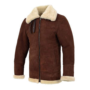 Abrigo de Cuero Marrón para Hombre con Cuello de Piel Crema, Chaqueta Larga de Piel de Oveja, Forro Polar Cálido, Ropa de Invierno - Product Image 2