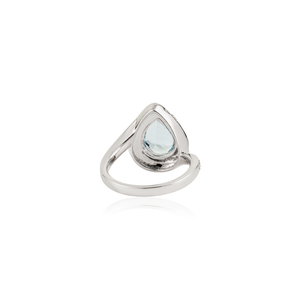 Anillo de Cóctel de Alta Calidad con Diseño Moderno, Corte Pera, Aguamarina y Doble Halo de Diamantes, Piedra de Nacimiento de Marzo, Joyería de Oro Blanco de 18K - Product Image 6