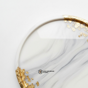 Luxury White Marble Effect Resin Serving Tray with Gold <b>Foil</b> Edge | Handmade Round Decorative Tray | Modern Minimalist Coffee - Product Image 4