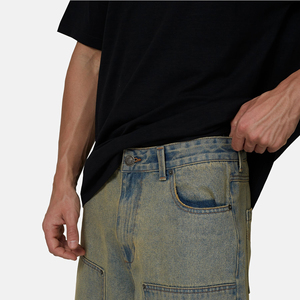 Shorts Bermuda en jean délavé pour homme, taille mi-haute, couleur unie, toile respirante, fermeture boutonnée - Product Image 3