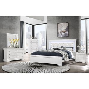 Letto King Size Bianco con Illuminazione LED e Testiera Imbottita Stile Shaker - Product Image 5