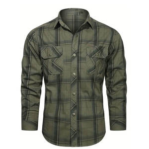 Chemise en flanelle de coton brossé pour homme, à carreaux, manches longues, boutonnée, décontractée, extra douce et chaude, pour l'automne, logo personnalisé, vente en gros - Product Image 3