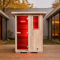 Rumah Sauna Luar Ruangan Kayu Cedar Merah dengan WiFi Pintar Opsional Terapi Cahaya Merah Kubus Sauna Uap Panoramic untuk 2-3 Orang Bersertifikasi ETL Spa