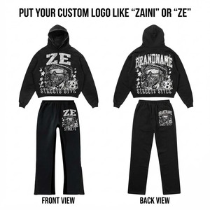 Conjunto Deportivo para Hombre, 320 GSM, Felpa de Algodón Premium, Sudadera Negra con Capucha, Pantalones Anchos, Logotipo Personalizado con Serigrafía, Edición de Moda Urbana - Product Image 1