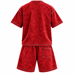 Iron Mark Industries Men's Terry Knitted Cotton T-Shirt <b>Shorts</b> Set V-neck Streetwear Summer Wear Breathable Silk Screen Printed - Product Image 4