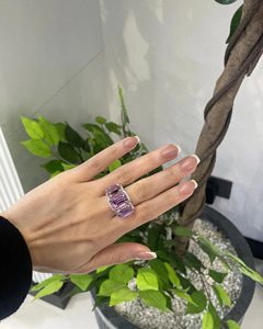 แหวนมอสซาไนต์ทรงเหลี่ยมสีชมพูประดับเพชรแบบฝัง 10K 14K 18K ทองคำ สำหรับงานแต่งงาน ครบรอบแต่งงาน เครื่องประดับผู้หญิงชั้นดี - Product Image 2