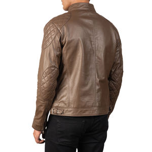 Veste en cuir PU marron pour homme, style café racer, coupe ajustée classique, imperméable, coupe-vent, veste de motard, style vintage, streetwear - Product Image 5