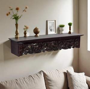 Estante de Pared de Madera Hecho a Mano de 24 Pulgadas |   Estante de Pared Decorativo Tallado para Sala de Estar, Dormitorio y Oficina |   Acabado Antiguo - Product Image 1