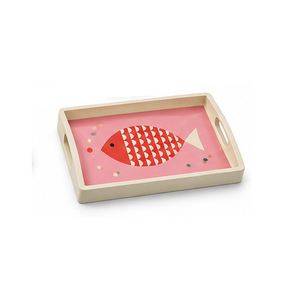 Plateau de service ovale incassable, compatible lave-vaisselle, écologique, multifonctionnel, en bois/MDF/métal, motif feuilles colorées, bord rouge - Product Image 2