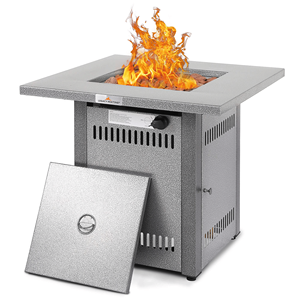 28\" Silver Outdoor Propane Gas <b>Fire</b> <b>Pit</b> <b>Table</b> <b>with</b> 50000 BTU Patio Fireplace Dining <b>Tables</b> Lid Lava Roc - Product Image 1