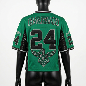 Maillot de football premium 220 GSM en mesh vert et noir avec panneaux latéraux en strass, twill, personnalisé pour femmes - Product Image 5