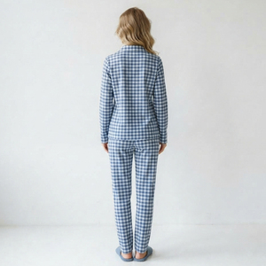 Conjunto de Pijama de Franela para Mujer, Camisa a Cuadros de Manga Larga con Botones, Pantalones Largos, Ropa de Dormir de Algodón Suave, Ropa de Otoño, Vestido de Noche - Product Image 3